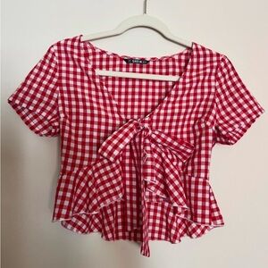 SOLD Country Cowgirl Western Ruffle Tie Front Crop Top Gingham Wrap Front V Neck